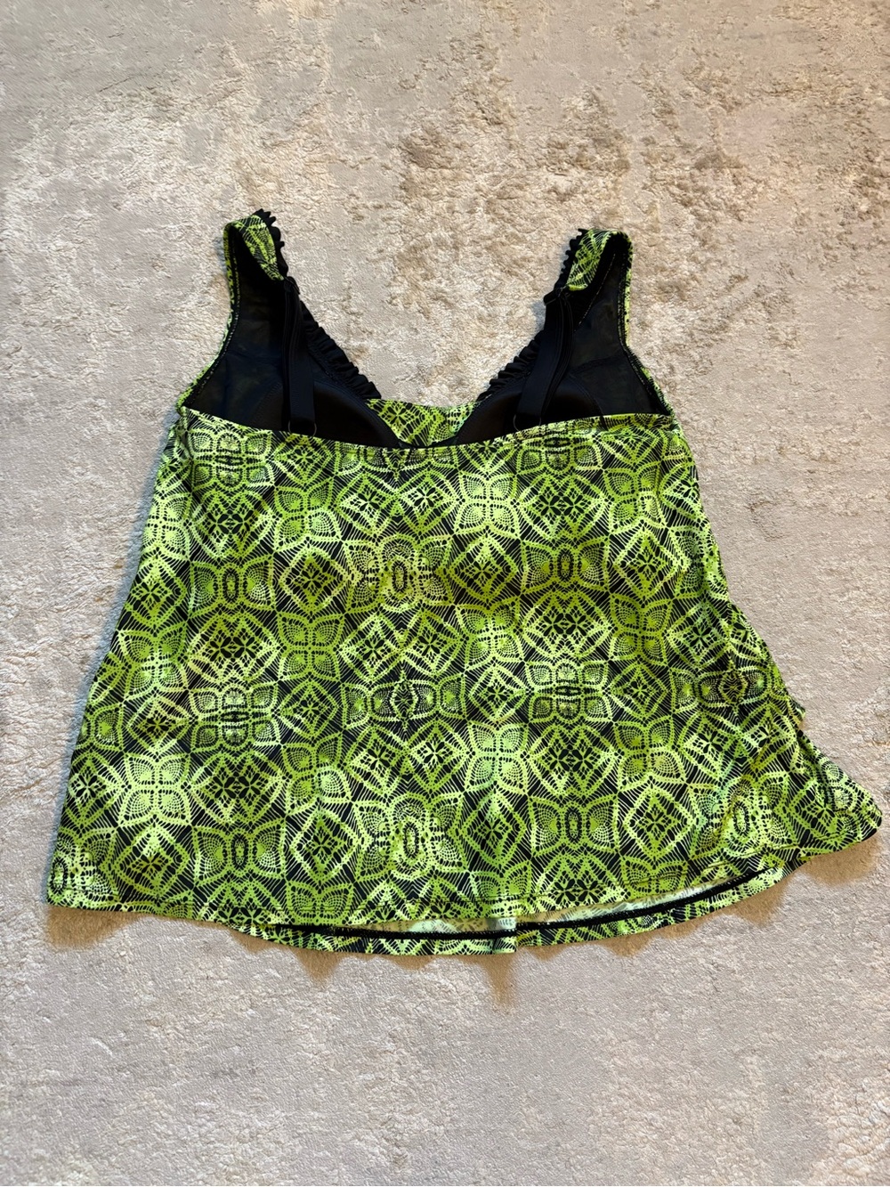 Voglio Green & Black Geometric Floral Tiered Ruffle Tankini Swim Top Size XlArge - Picture 6 of 8